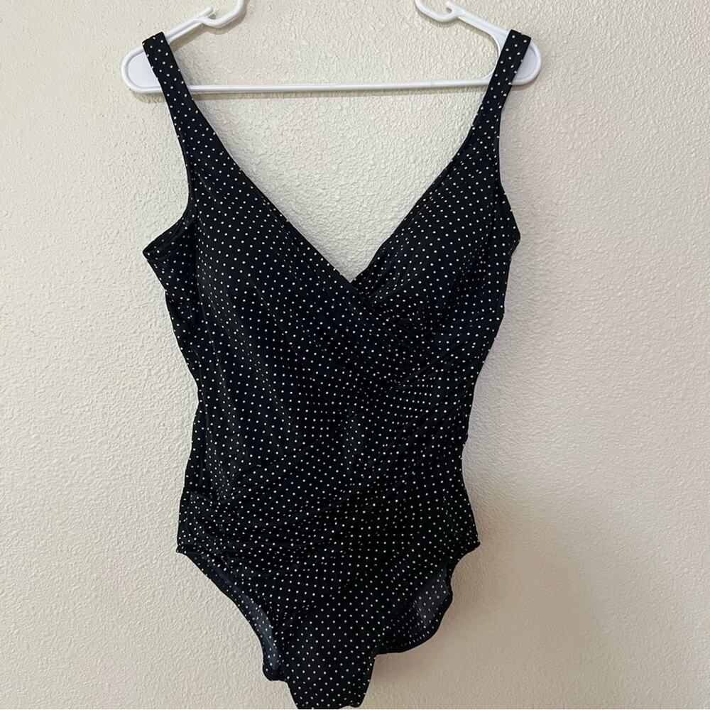 Miraclesuit 63488 black white polka dot one piece swimsuit 16 plus